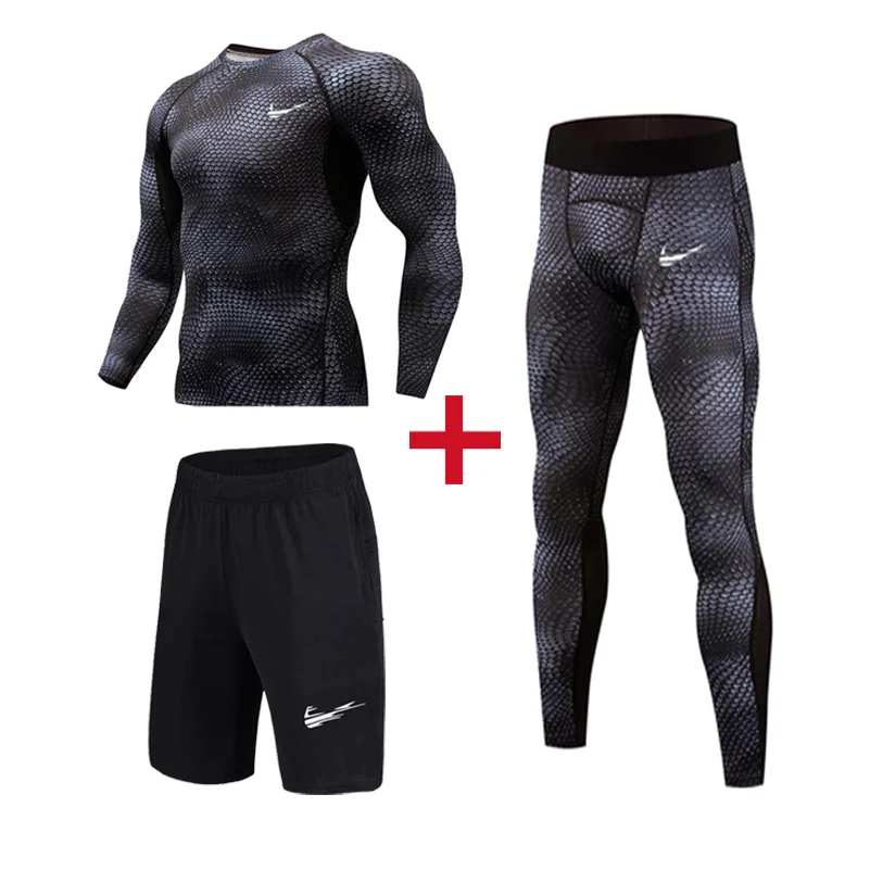 

Compression Pants Men Running Skinny Sweatpants Jogger Legging Men 3D Printed Bodybuilding tights men Elastic Trouses 3pcs/sets