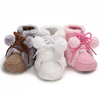 

Winter super Warm Soft Plush baby Booties Infant baby Snow Boots Anti Slip Cute ball Baby Girl Boy Boots soft bottom