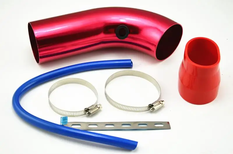 Short Cold Air Intake Pipe Hose + Cone Filter Kit System Universal Red