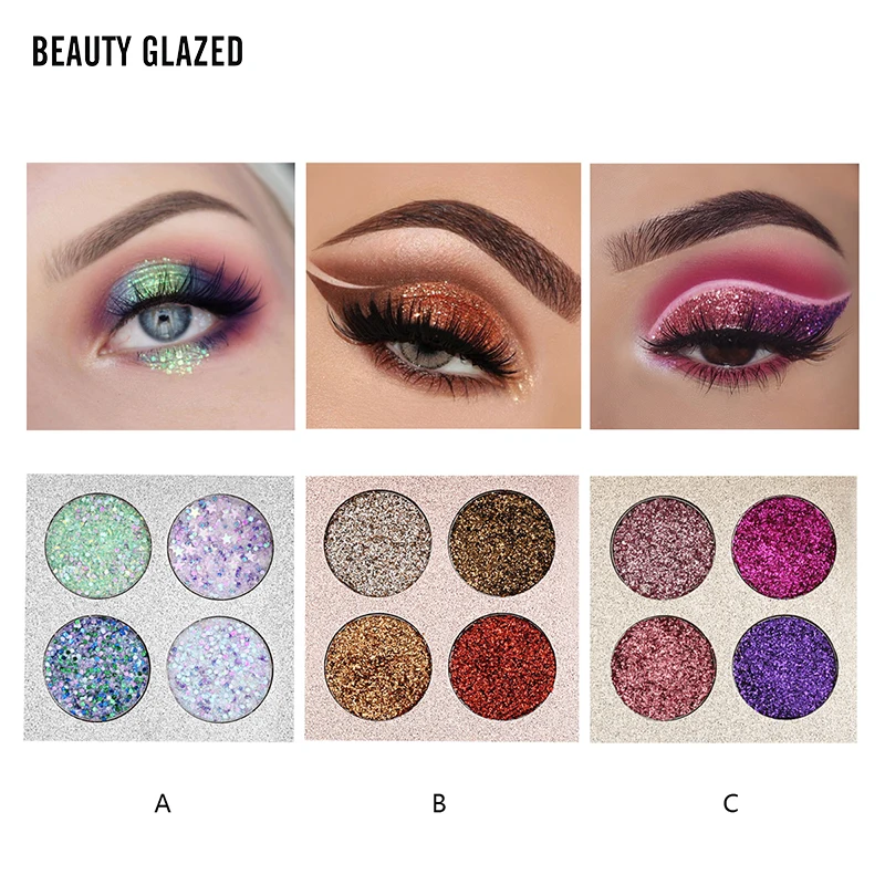 

BEAUTY GLAZED Luminous Eye Shadow Easy To Wear Glitter Eyeshadows Natural Matte Shimmer Natural Makeup Palette 4 Colors In 1