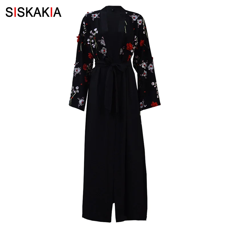 

Siskakia Muslim Cardigan Abaya for Women 3D Flower Appliques Design Kaftans & Jubah Islam Dubai Arab Robes Muslimah Eid Adha UAE
