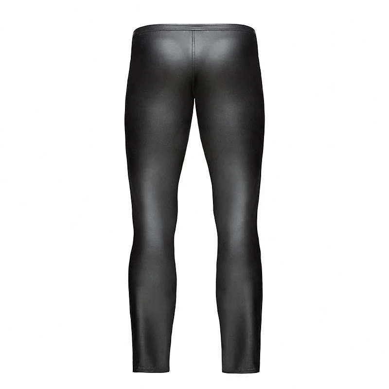 Men's Black Faux Leather Gothic Dark Wetlook Pants Tight Zipper Leggings Costume Club Wear