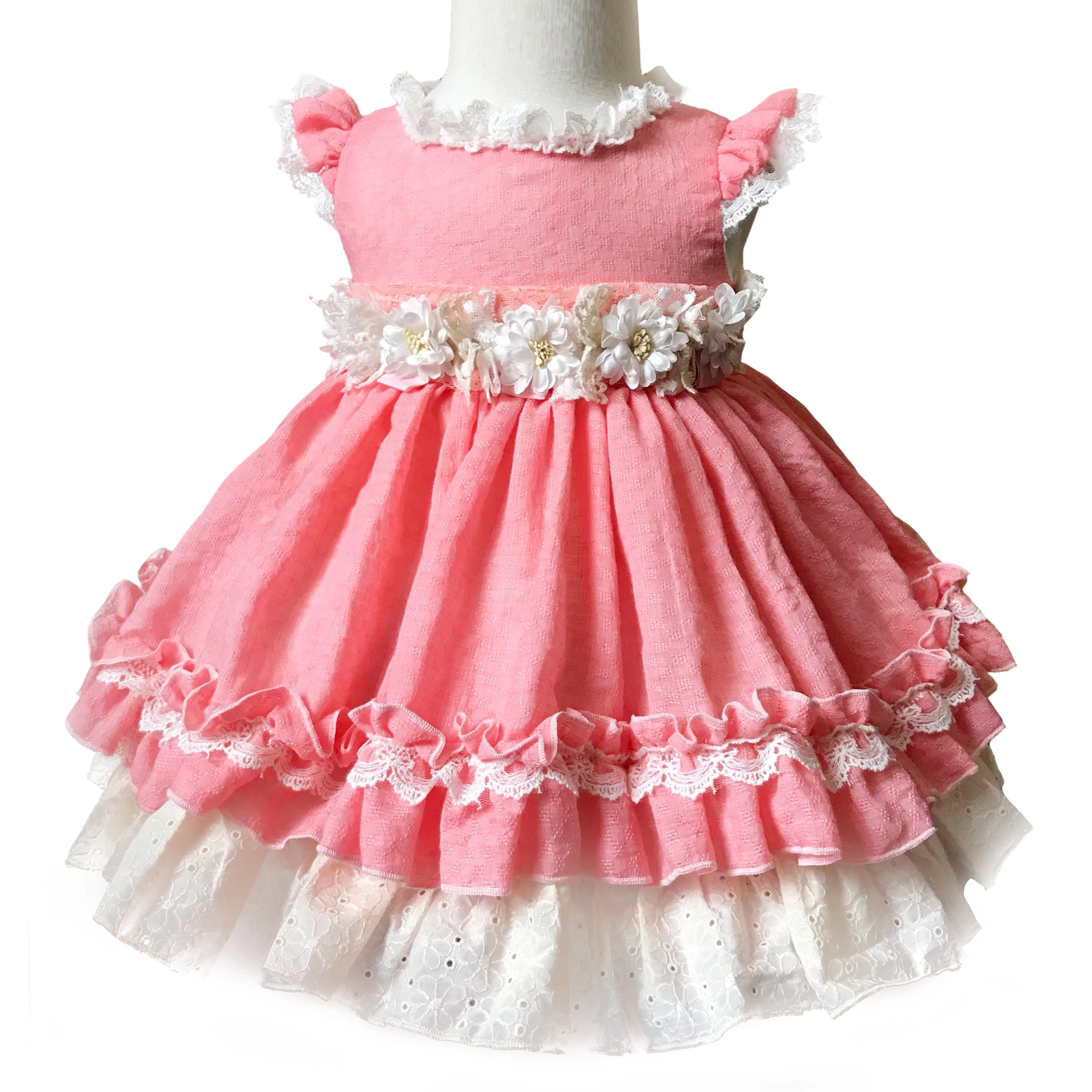 

Pink Lace Kids Girl Communion Dresses Flower Mesh Evening Gowns For Birthday Wedding Summer girls Dress 1 23 4 5 6 year Gift