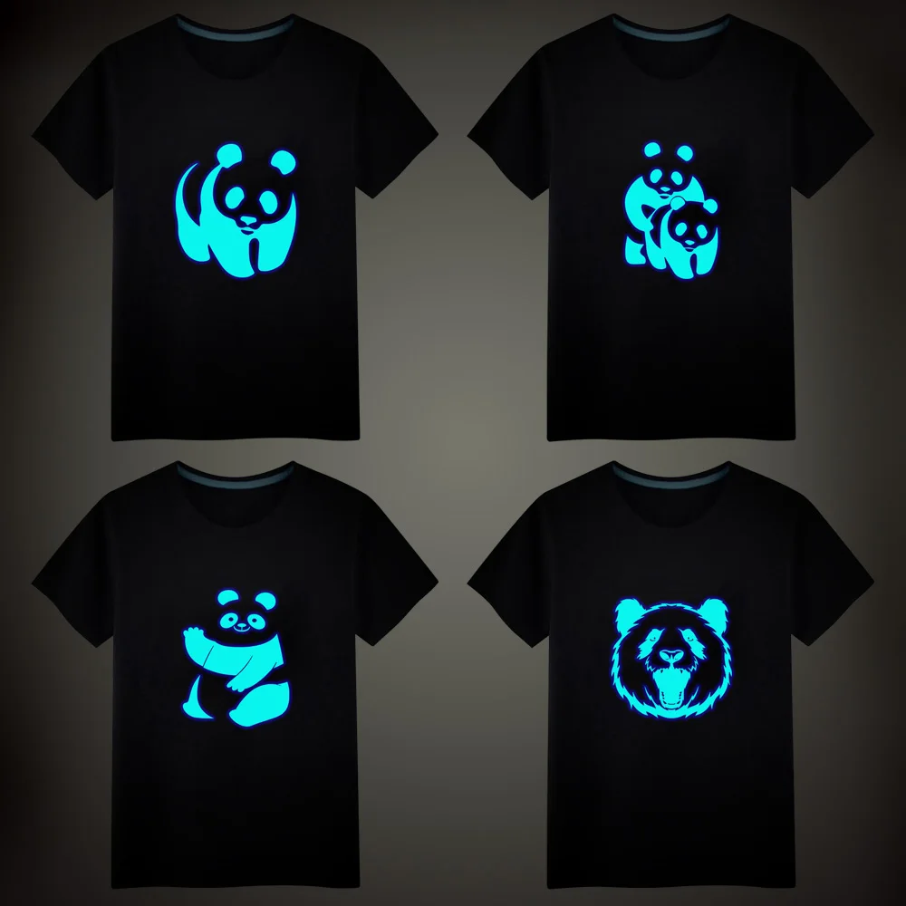 

2019 NEW Adorable Panda Cute Printing Luminous T-shirt Casual Unisex Tops Vest Tees Short sleeve Men T-shirt Children T Shirt