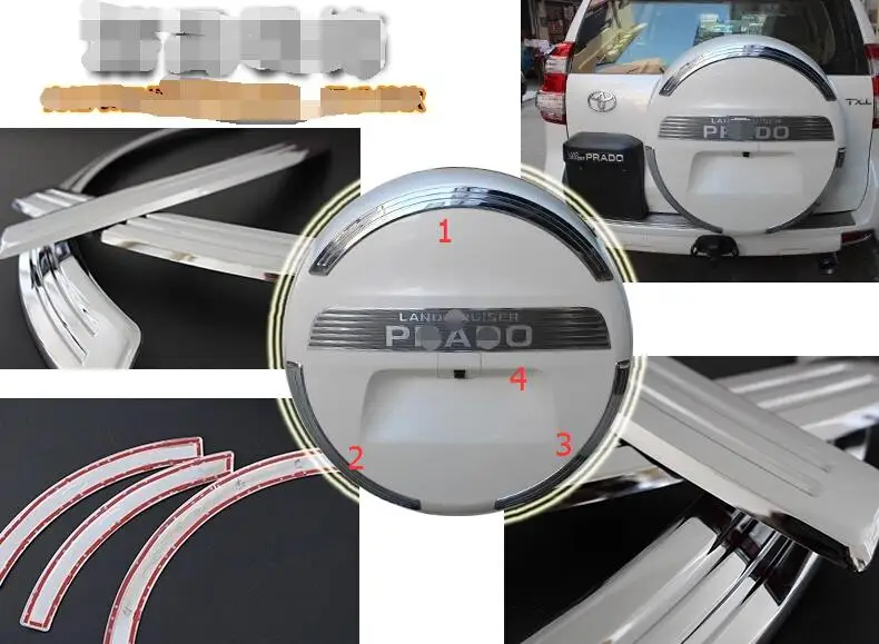 

Chrome Rear Spare Tire Cover Sticker 4pcs For Toyota Land Cruiser Prado FJ150 2014 2015 2016