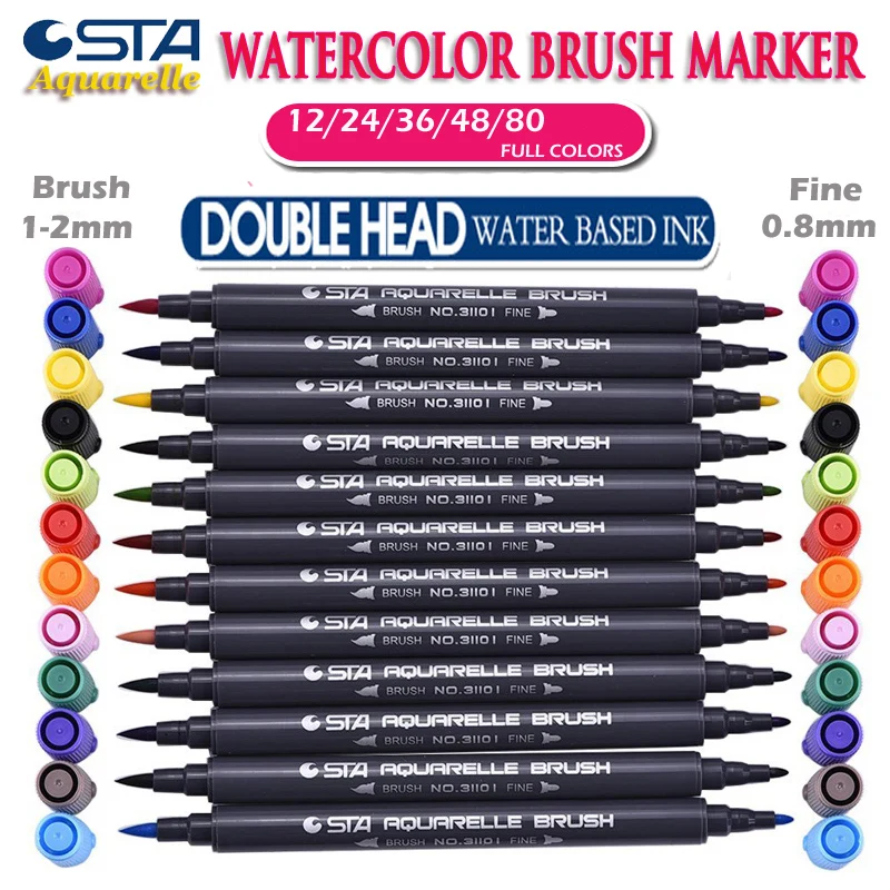 

12/24/36/48/ 80 Water Based Duel Tip Sketch Marker Pen Brush Fine Tip Markers For Adult Colouring Book Great Kids Markers