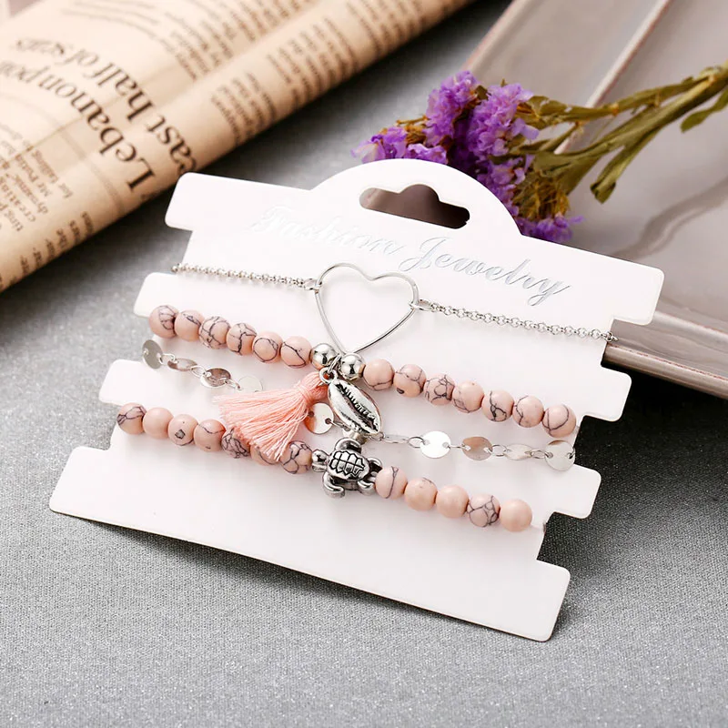 Boho 4pcs/set Tassel Bracelet Femme Cute Tortoise Heart Couple Bracelet Moda Mujer 2019 Chain Link Braclet Beaded Braslet Gift Boho 4pcs/set Tassel Bracelet Femme Cute Tortoise Heart Couple Bracelet Moda Mujer 2019 Chain Link Braclet Beaded Braslet Gift