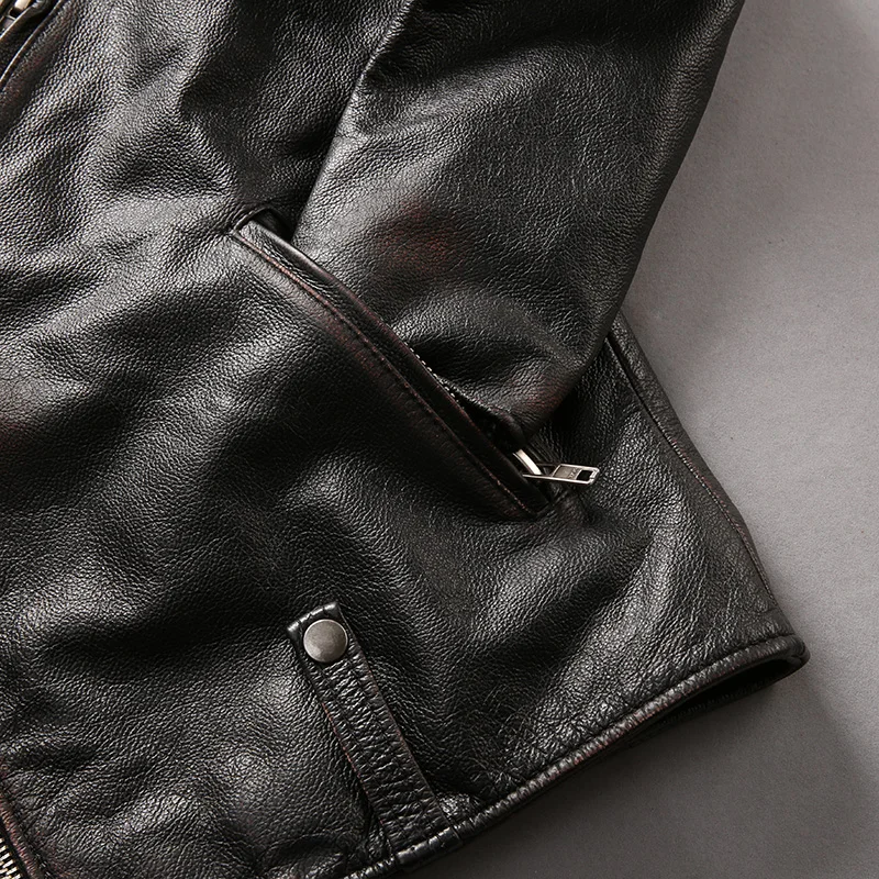 Blog simple design good quality coat men's cow leather jacket mens genuine cowhide leather vintage rider jacket NF_1834