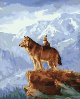 

Hare and wolf on the mountain animal painting by numbers on canvas DIY oil paintings for living room wall