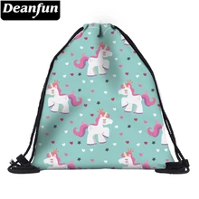 Deanfun Единорог Drawstring сумки 3D печатных женщин школьный рюкзак для хранения 60107