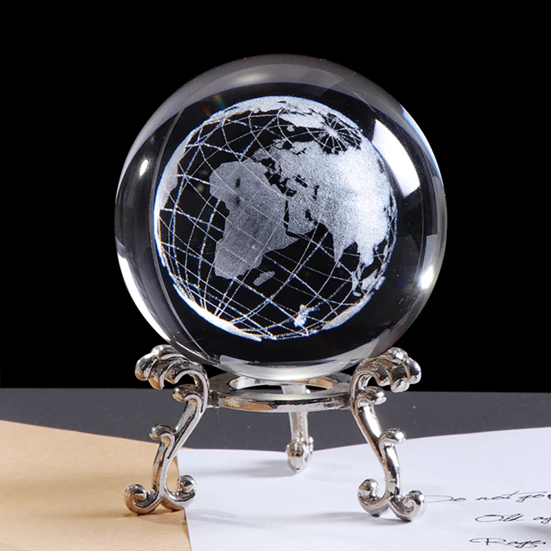 60 мм 3D Хрустальный шар земли Миниатюрная модель Глобус лазерная гравировка кристалл ремесло Сфера украшения дома аксессуары подарок орнамент