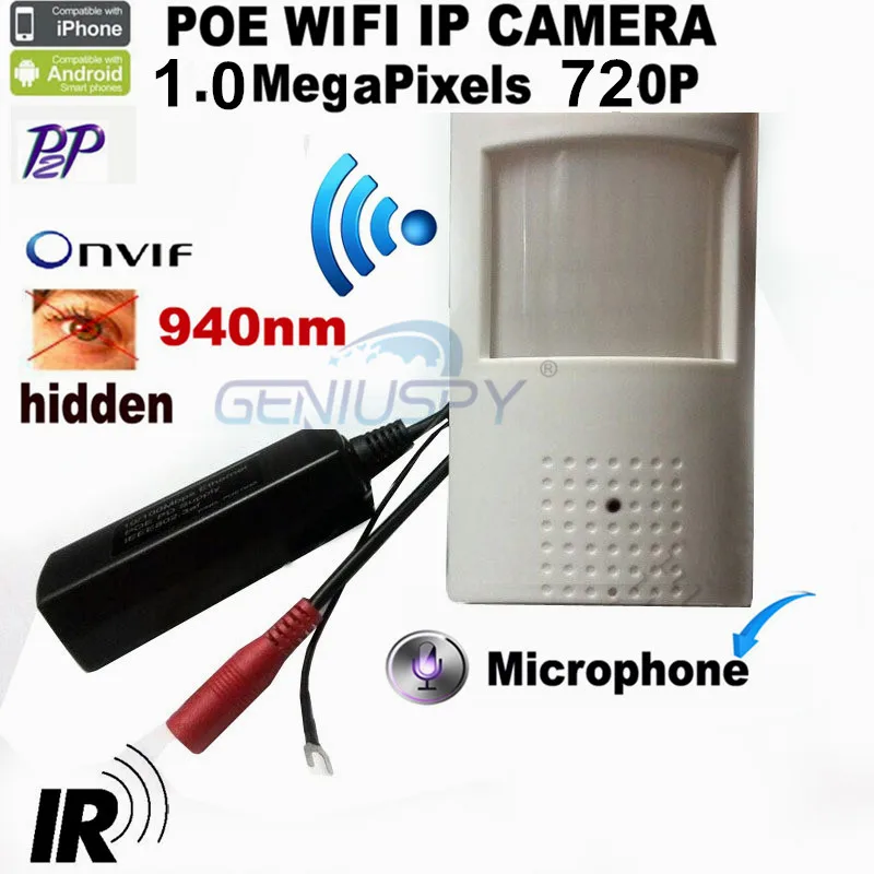 Wireless 720P HD POE PIR Style Motion Detector WIFI Camera ONVIF 940NM IR Night Vision P2P Plug And Play Mini WIFI POE IP Came