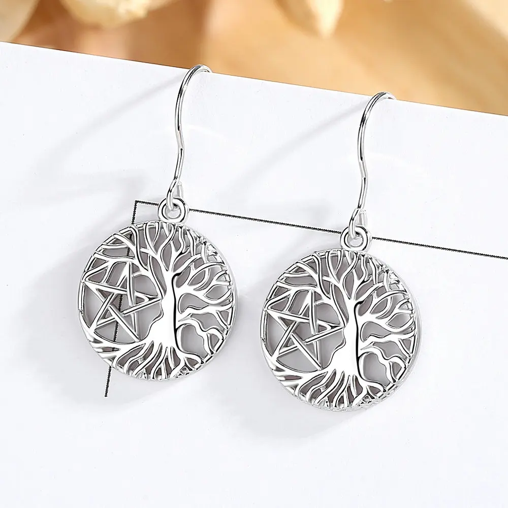 

EUDORA 925 sterling silver Tree of life Earring Tree and Star drop Earring Celtics Knot Jewelry For Women Anniversary gift E094
