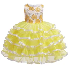 Новое Пышное Платье для девочек, летнее платье с цветочным узором для девочек на свадьбу, для детей от 3 до 10 лет, с вышивкой в виде листьев, милое праздничное платье принцессы