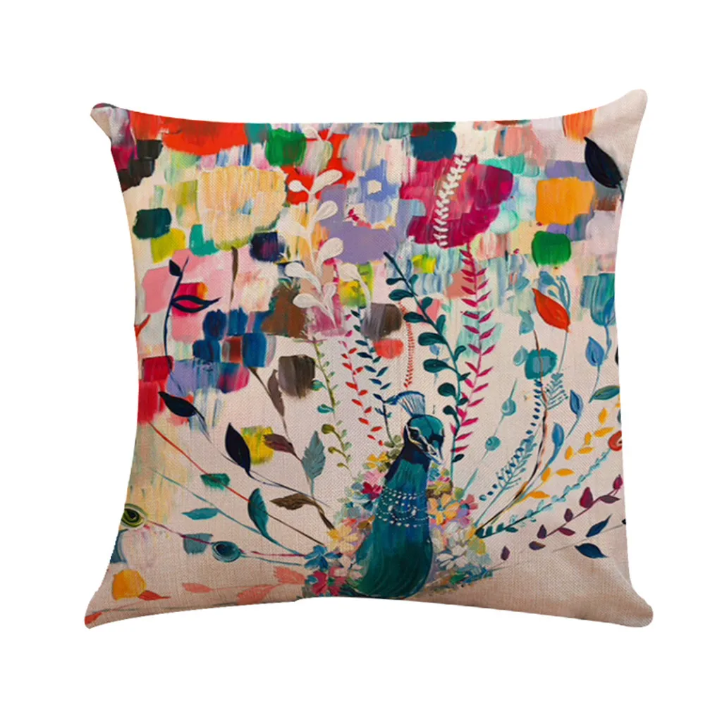 

High Quality Home Bed Decor Linen Square Decorative Throw Pillow Case Cushion Cover Print Birds Fower Leaves 45 X 45cm Mar 28