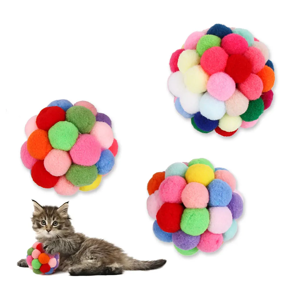 

1Pcs Cat Ball Toys with Sound Bells Adorable Colorful Handmade Soft Bouncy Balls Interactive Toys for Cats Kittens, M/L