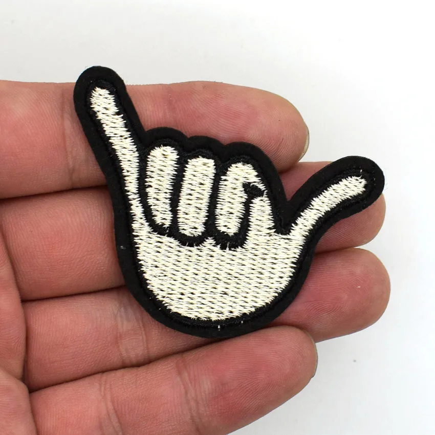 

Patches For Clothing 2pcs Hand Patch Rock Applique Heavy Metal Badge Horn Iron On Shirt Jacket Bags Sticker Clothes Patches