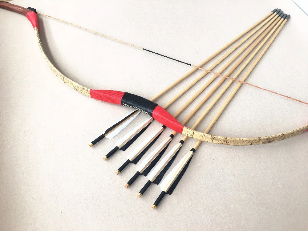 

NEW Brown leather longbow With 6 arrows 20-60LBS Hunting Traditional Recurve Bow Handmade Mongolian Longbow