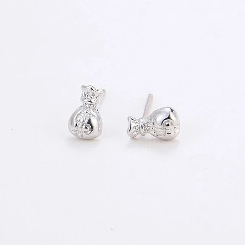 925 sterling silver Stud font b Earrings b font For Women Smooth Lucky Purse Earings Fashion