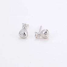 925-sterling-silver Stud Earrings For Women Smooth Lucky Purse Earings Fashion Vintage Fine Sterling-silver-jewelry Brincos A202