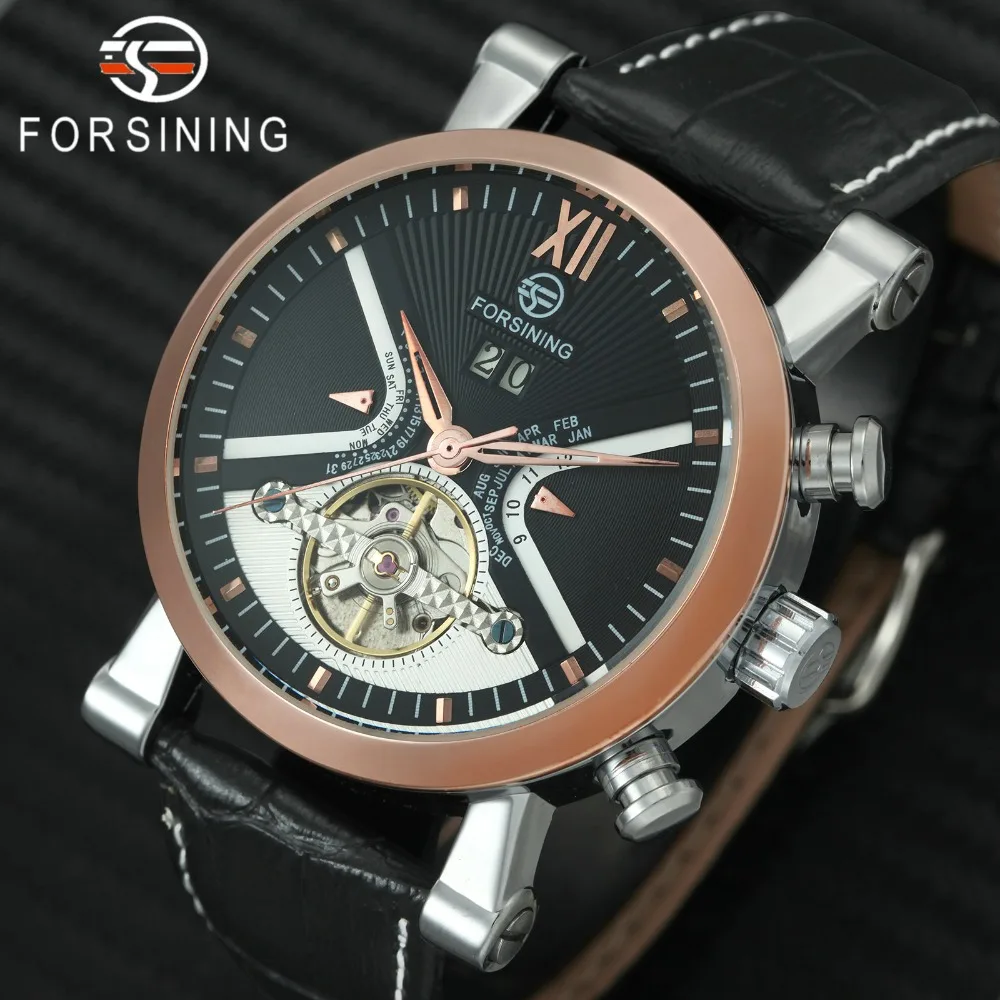 

FORSINING Top Brand Luxury Tourbillon Watch Men Skeleton Dial Calendar Genuine Leather Strap Fashion Auto Mechanical Wristwatch