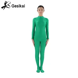24 часов отправлены женские зеленый комбинезоны одежда с длинным рукавом Turleneck нейлон спандекс комбинезон вторая кожа гимнастика Footed костюм