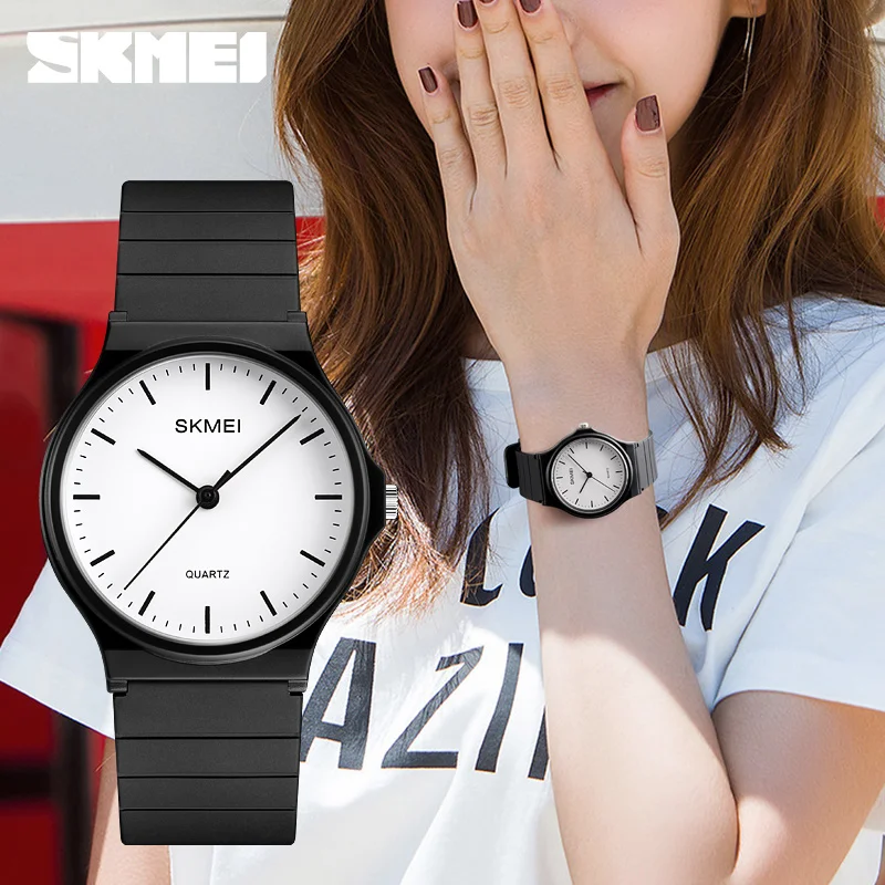 SKMEI Модные Простые Для женские часы Элитный бренд кварцевые часы женские силиконовые водонепроницаемые часы женские наручные