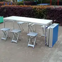 Lengthen Outdoor Portable Table Multifunction Camping Barbecue Desk with Stool Foldable Lifted Dining Table and Chair Set Steady
