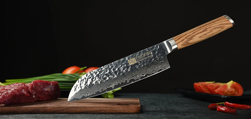 FINDKING Топ Santuko Зебра деревянная ручка дамасский нож 7 дюймов santoku поварской нож 67 слой дамасской стали кухонные ножи Лучшие