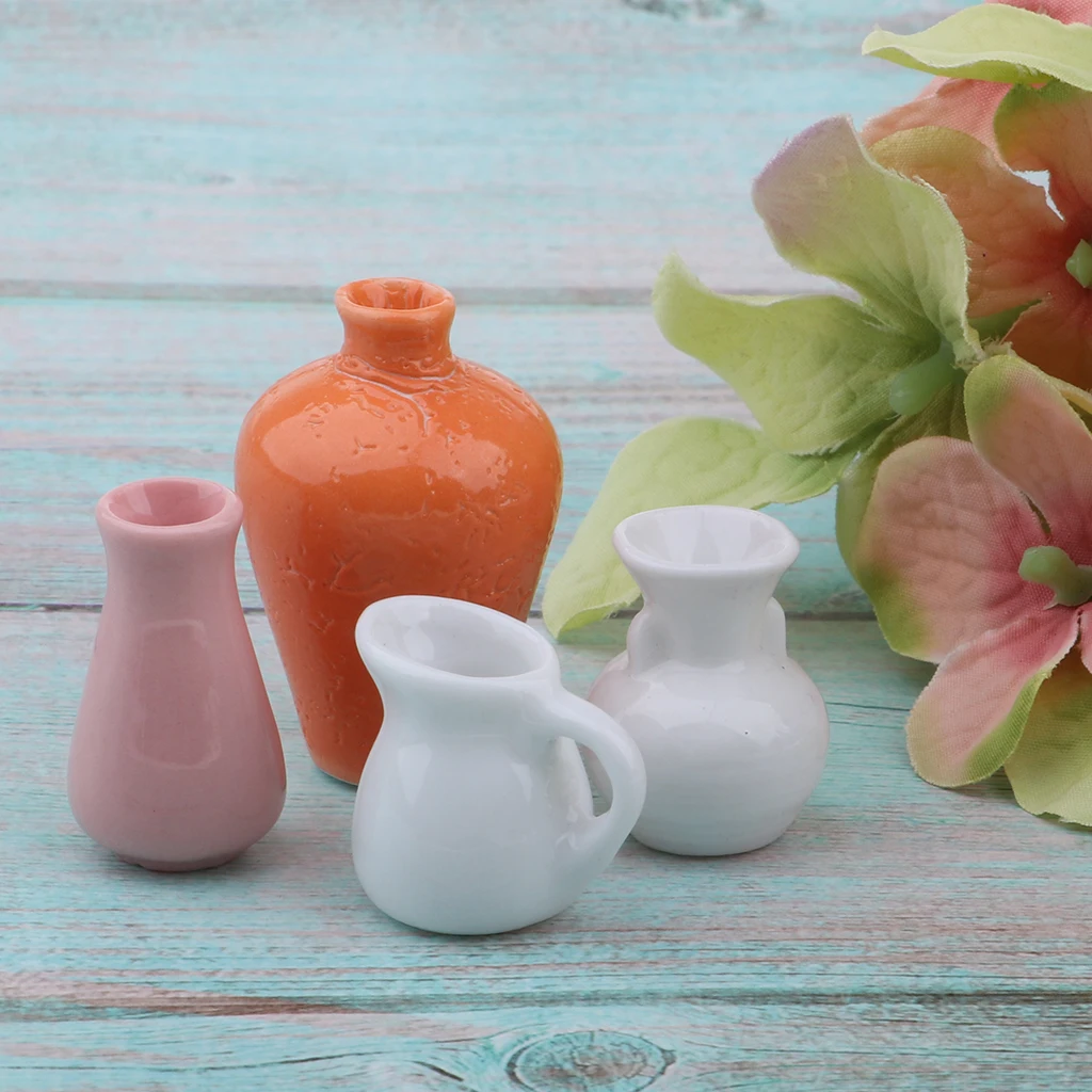1:12 Scale Colorful Porcelain Chinese Vase Pot Dollhouse Living Room Decor 4pcs