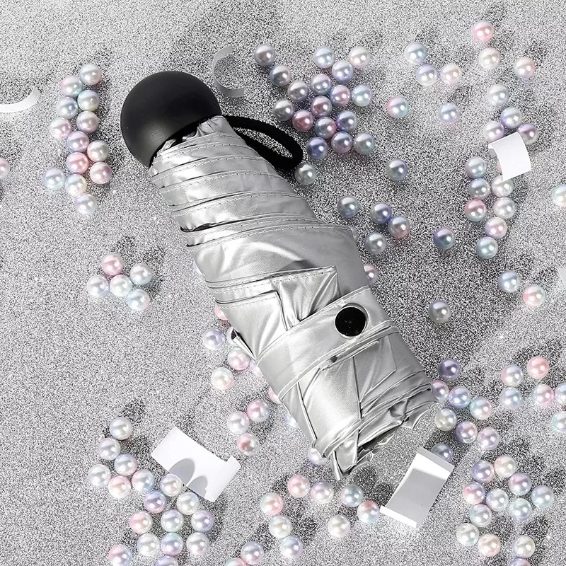 YADA Titanium Silver Light Mini Umbrella Rainy Five Pocket Folding Umbrella For Women Men Anti-UV Round Handle Umbrellas YD170