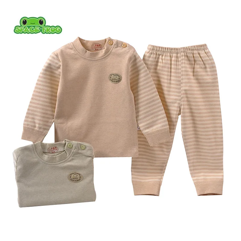

(2pcs/set)Newborn Baby Set 6-12M Boy Girl warm Clothes set Natural colored Cotton shoulder buttons winter Underwear baby set 50