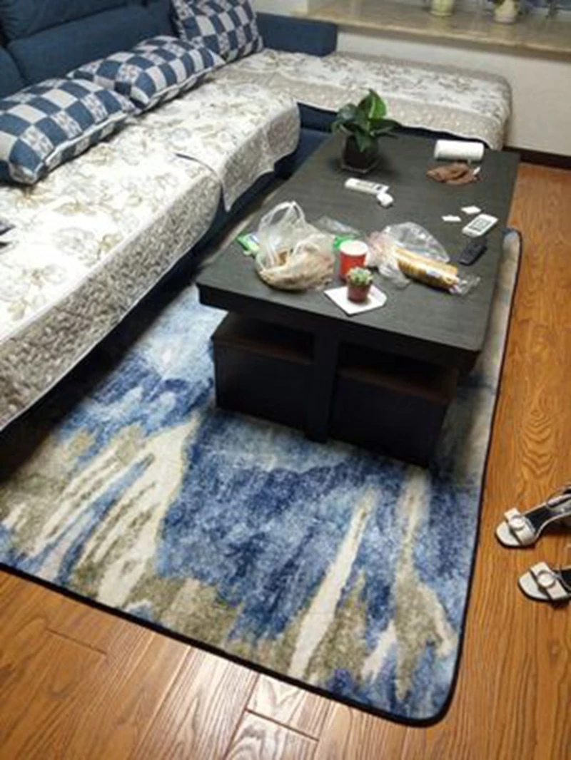 Скандинавский синий белый напольный ковер коврики для спальни Нескользящие прямоугольные напольные коврики супер мягкие декоративные антистатические ковры для гостиной