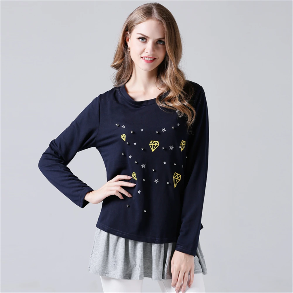 

Sweatshirt Female Autumn 2018 Two-piece Beading Print Hoodies Pullover Plus Size Clothes For Women Fashion Autumn Women Hoodies