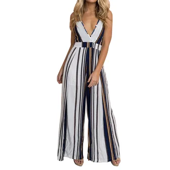 

Sexy Women Playsuit Bodysuit Party Striped Jumpsuit Romper Sleeveless Long Trousers S M L XL