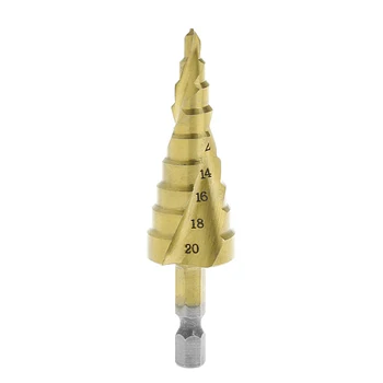 

HSS Spiral Grooved Step Cone Drill Bit 1/4" Hex Shank 15 Steps 4mm-20mm Hole Cut