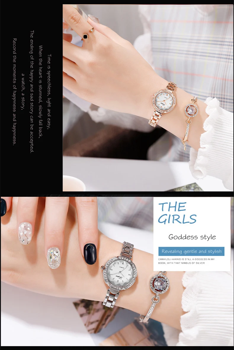 Luxury 2 PCS Set Watch Women Silver Rhinestone Bracelet Watch Jewelry Ladies Female Hour Casual Quartz Wristwatches Dropshipping