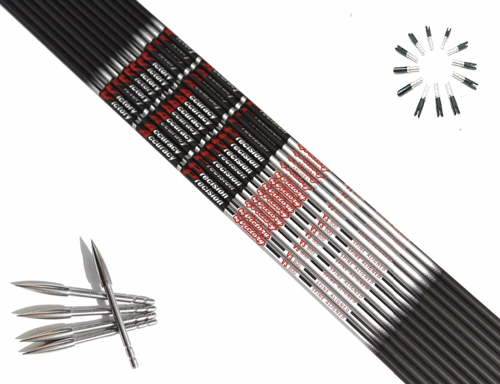 Billig 12 stücke shoting carbon pfeil welle ID4.2mm 700 800 900 + 12 stücke pin nocke + 12 stücke edelstahl ziel punkt für DIY