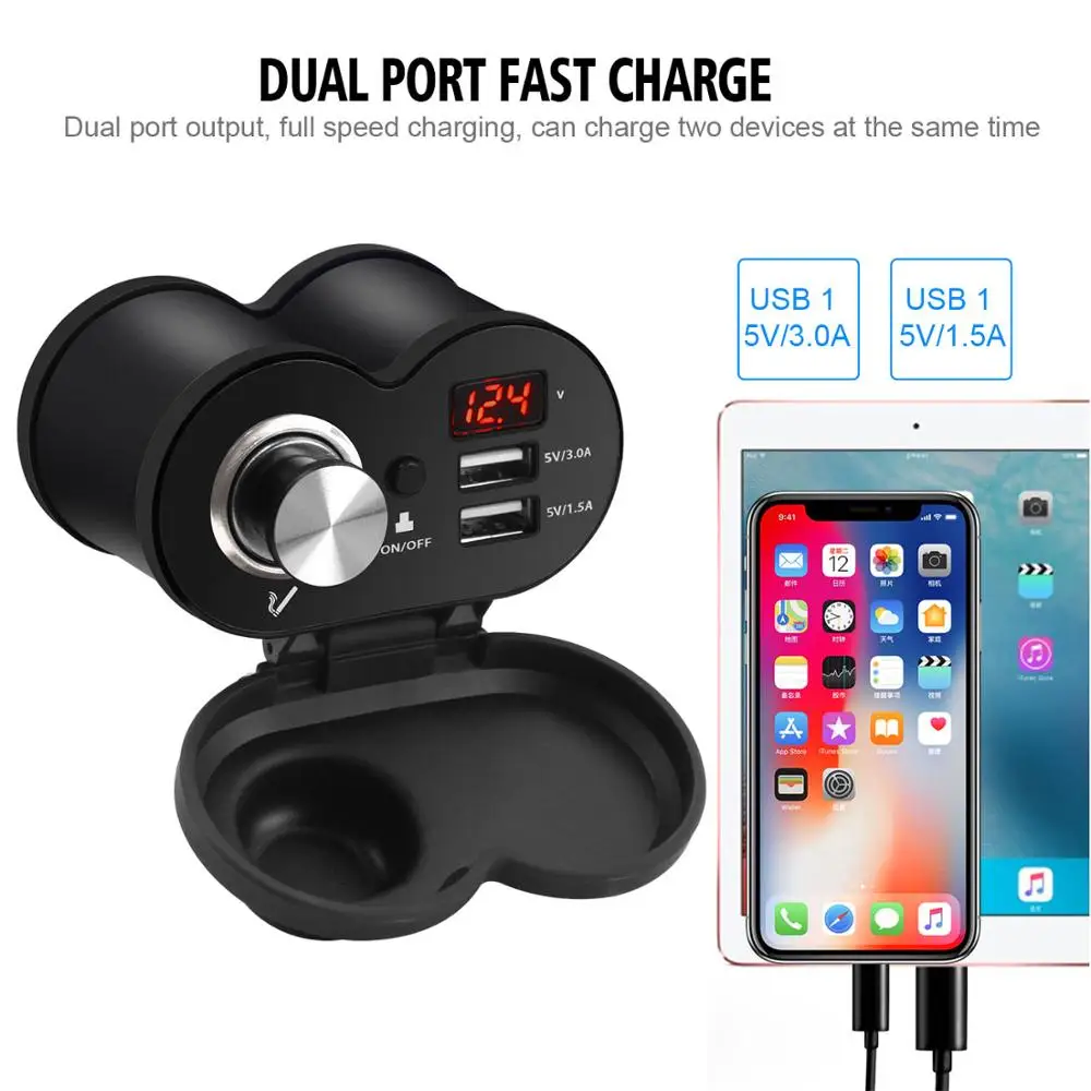 

WUPP Motorcycle Accessories Cigarette Lighter Socket Power 5V 4.5A Dual USB Charger 12V-24V Voltmeter Cargador Moto Usb QC 3.0