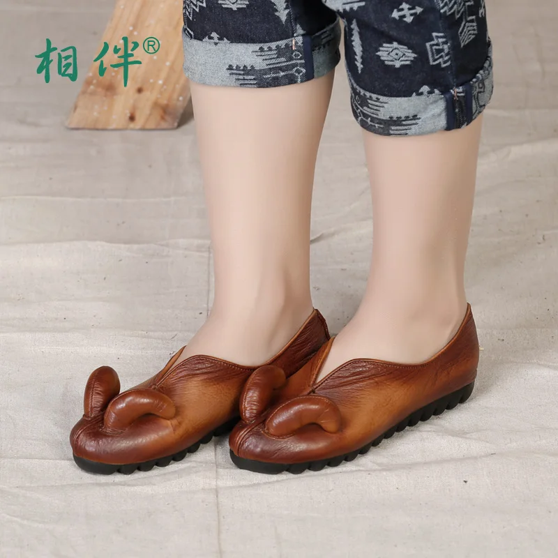 Fashion handmade shoes font b woman b font genuine leather soft casual flats shoes font b