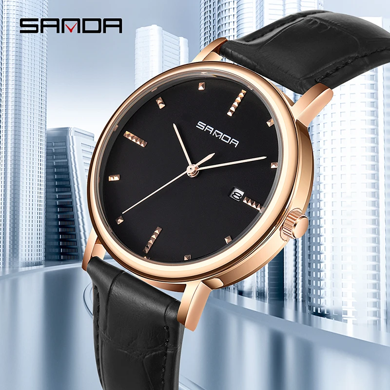 

SANDA Luxury Watches Men Ultra Thin Fashion Men Quartz Casual Strap Watch Wristwatch Vogue Leather Relojes Mujer