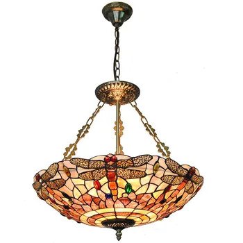 

20" Tiffany Shell Pendant Light Baroque Style Retro Stained Dragonfly Restaurant Living Room Hanging Lamp Lighting Fixture PL710