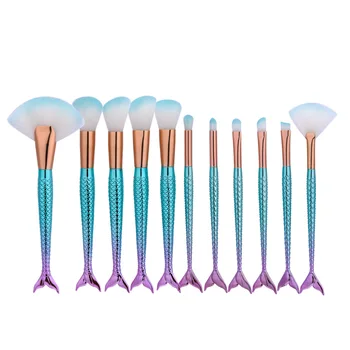 

10pcs Blue Pro Blue Mermaid Multi-Function Contour Makeup Brushes Eye Cosmetics Set Woman's Kabuki Blending Blusher Maquiagem