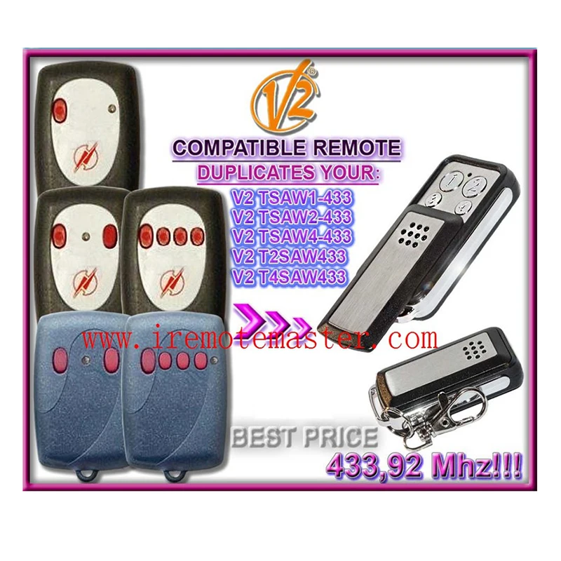 

For V2 TSAW4-433 remote ,V2 T2SAW433 garage door remote control free shipping