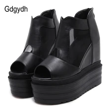 Gdgydh/женская летняя обувь; Новинка года; обувь на танкетке, увеличивающая рост, с открытым носком; женские летние ботинки из сетчатого материала на молнии