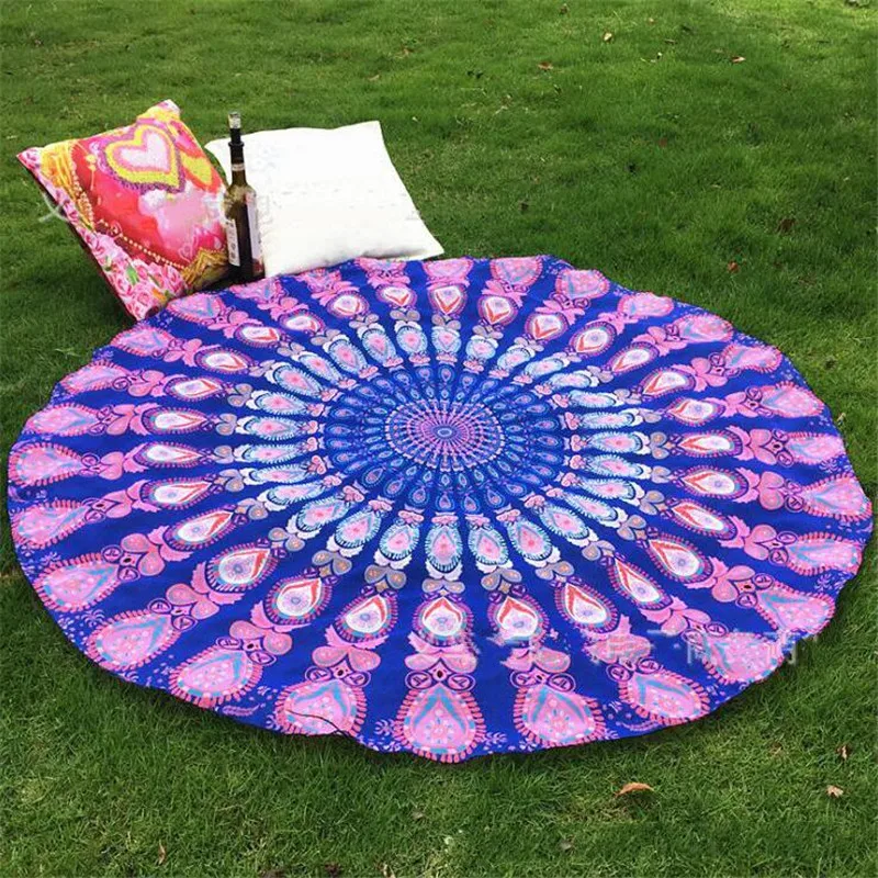 Chiffon Polyester 150cm Round Beach Towel Vacation Seaside Shawl Bath Towel Large Peacock tail printing Swimming Towel For Beach 5