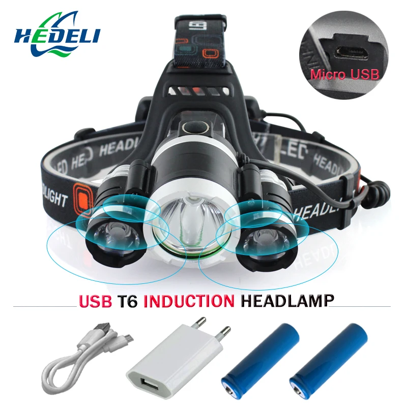 

LED headlight rechargeable 18650LED human motion sensor headlight waterproof flashlight outdoor wireless sensor light with USB