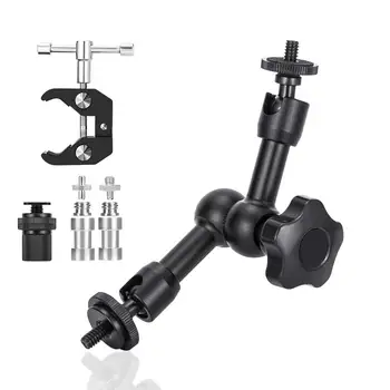 

7 inch Articulating Friction Arm with Large Super Crab Clamp and Hot Shoe Mount 1/4" Magic DSLR Tripod Arms Kit for Photography,