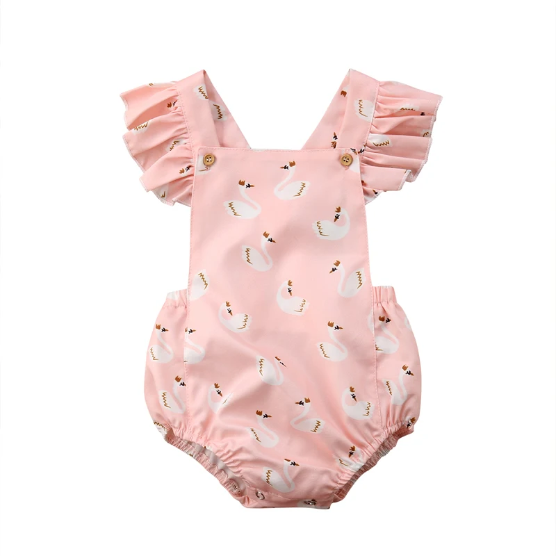 Для новорожденных девочек Лебедь ползунки оборками тело костюм комбинезон летняя одежда наряды