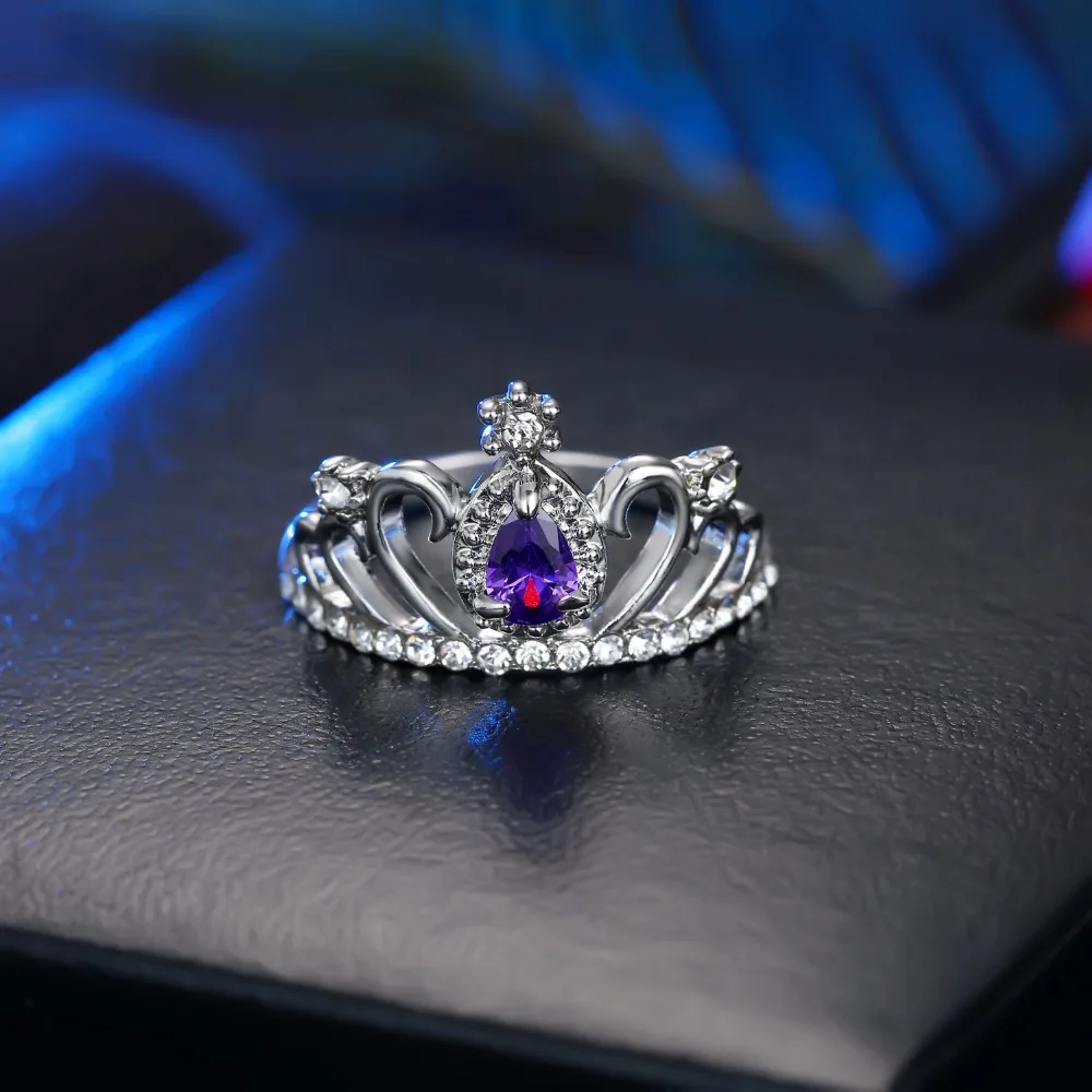 FAMSHIN Принцесса Королева Корона Кольца для женщин подарок на день рождения трендовые розовое золото цвет кристалл обручальные кольца